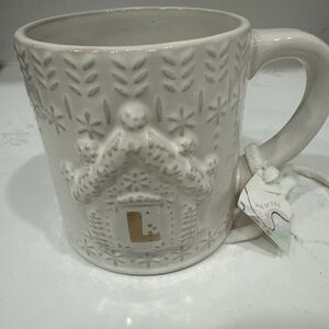 Anthropologie Snowcap Reactive-Glazed Monogram Initial L Mug Embossed House